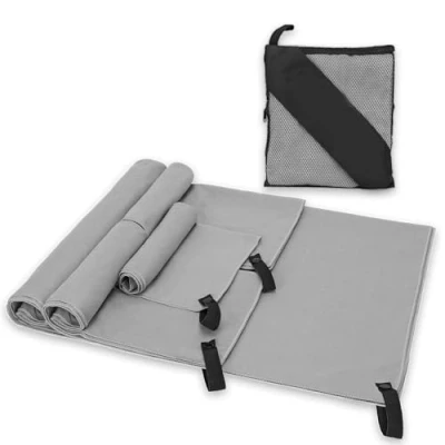 Afbeelding van Alyvisun 4 Delige Microvezel Handdoek, Sneldrogende Camping Handdoeken Lichtgewicht Reishanddoek Set, Gymhanddoeken in 3 Maten voor Zwemmen Hardlopen Fietsen Grijs