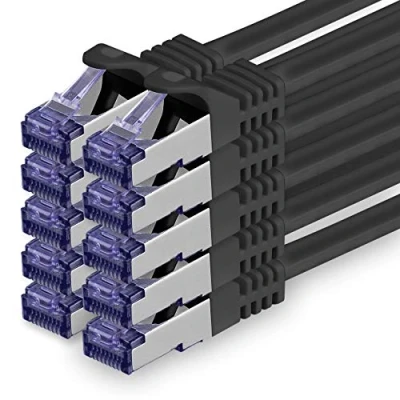 Afbeelding van Cat.7 Ethernet Cable Gigabit LAN Netwerkkabel RJ45 0.25m zwart 10 stuks Cat7 kabel Patchkabel (SFTP/PIMF/LSZH) ruwe Gb/s met Rj 45 connector Cat.6a x 0.25 meter