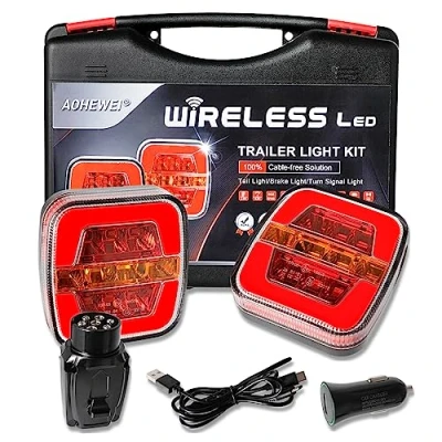 Afbeelding van AOHEWEI magnetische draadloze led achterlichten voor aanhangwagens 12/24 V, snoerloos waterdicht dynamische met magneet ECE EMC goedgekeurd aanhanger, caravan of vrachtwagen