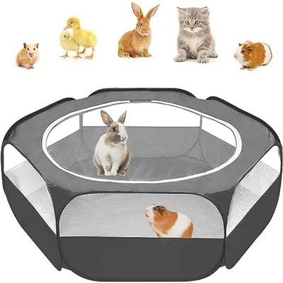 Afbeelding van Amakunft Kleine Dieren C&amp;C Cage Tent, Ademend &amp; Transparant Huisdier Playpen Pop Open Outdoor/Indoor Oefening Hek, Draagbare Yard Hek voor Guinea Varken, Konijnen, Hamster, Chinchillas en Egels, Dark B