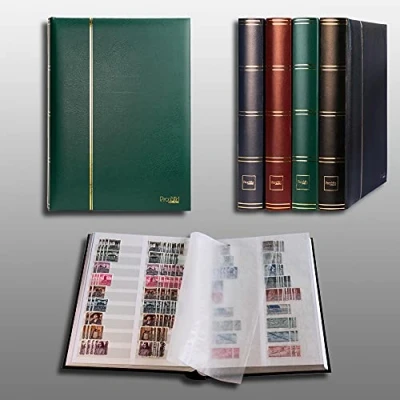 Afbeelding van Prophila Collection 60 witte gedeelde pagina&#039;s postzegelalbum insteekboek gewatteerde groene omslag