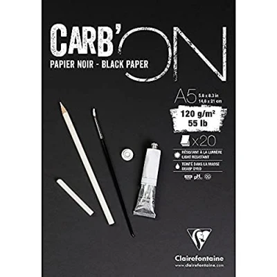 Afbeelding van Clairefontaine 975038C Tekenblok Carb&#039;On (120 g, ideaal voor droogtechnieken, DIN A5, 14,8 x 31 cm, gelijmd, 20 vellen) zwart