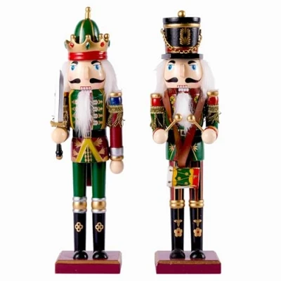 Afbeelding van THE TWIDDLERS 2 Grote Houten Kerst Notenkraker Soldaat met Standaard, 30cm Traditionele Kerstdecoratie