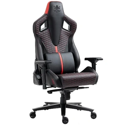 Afbeelding van Gamingstoel Bureaustoel voor gamers Verstelbare 4D armleuningen Ergonomisch ontwerp van kunstleer Kussen onderrug Zwart Rood