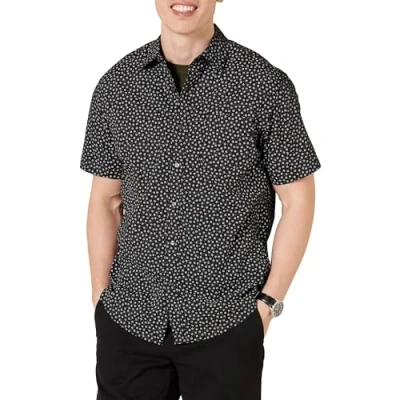 Afbeelding van Amazon Essentials Men&#039;s Shirt met korte mouwen, print en normale pasvorm, Zwart Bloemig, XL