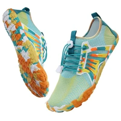 Afbeelding van IceUnicorn Blotevoetenschoenen voor dames en heren, brede trailschoenen, teenschoenen, uniseks, zwemschoenen, strandschoenen, waterschoenen, geel, groen., 45 EU