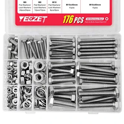 Afbeelding van YEEZET 176 stuks M6 M8 M10 schroeven en moeren assortiment van 304 roestvrij staal zeskantschroeven sluitringen veerringen &amp; kit