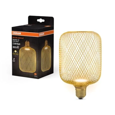 Afbeelding van Osram LED Decor Flat E27 3.5W 300lm 2700K inclusief Gouden Square kooi