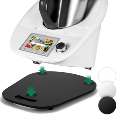 Afbeelding van voor Thermomix TM6 TM5 glijplank, acryl, Ticanros Premium, snel bewegen, rolplank Thermomix, Vorwerk, keukenmachine, TM6, accessoires, onderlegger, plank, glanzend zwart