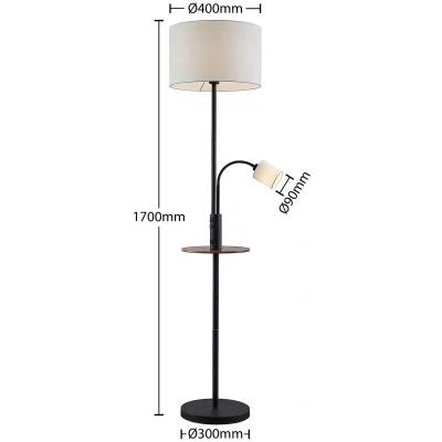 Afbeelding van Vloerlamp Lindby Aovan, zwart, plank, USB aansluiting