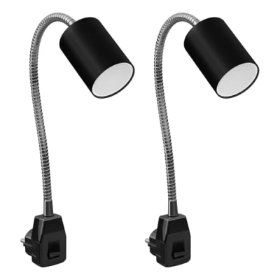 Afbeelding van ledscom.de 2 stuks GU10 fittinglamp WAIKA zwanenhals, schakelaar, zwart incl. LED 3 staps dimbaar wit