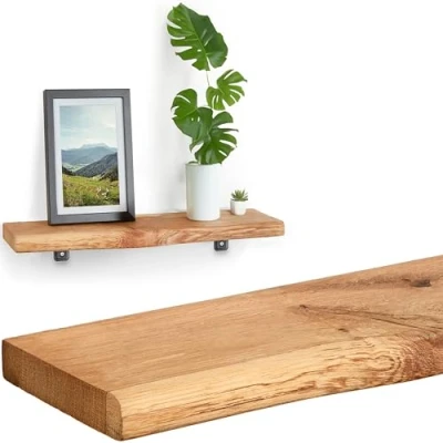 Afbeelding van Villanord® Wandplank van Duits eiken rustiek met boomrand (40cm) massief houten wandboard hout