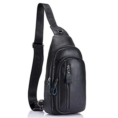 Afbeelding van Lederen Sling Tas Wandelen Dagpack voor Mannen Vrouwen Outdoor Reizen Camping Vissen Crossbody Schouder Borst Pack Rugzak