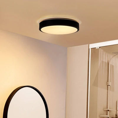Afbeelding van Lindby LED plafondlamp 1licht Plastic, metaal H: 6.5 cm wit, zwart Inclusief lichtbron