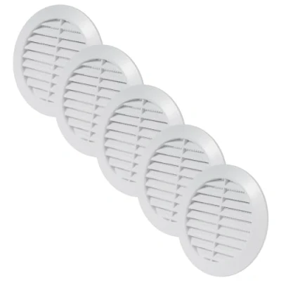 Afbeelding van Vent Systems 5 stuks, 90 mm, wit, ventilatieafdekking, ronde ventilatiesleuven, barbecue afdekking, geïntegreerde insectenbescherming, HVAC ventilatieopeningen voor badkamer, thuiskantoor en keuken