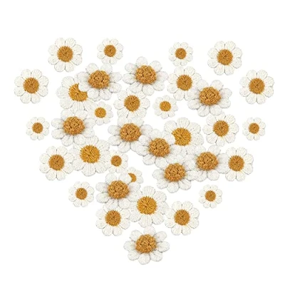 Afbeelding van Sctmda 50 stuks bloemenpatches, patches voor volwassenen, madeliefjes, bloemen, geborduurde patches, applicaties, applicaties om op te naaien