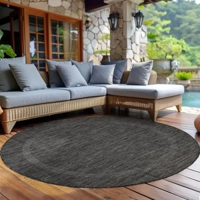 Afbeelding van Buitentapijt Effen Weerbestendig Terras Balkon Tuin Keukentapijt Platgeweven Sisal look, Kleur: Zwart, Maat: 200 cm Rotondo