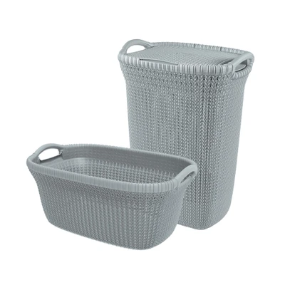 Afbeelding van Curver Knit Wasmand met deksel 57L + 40L Blauw/Grijs
