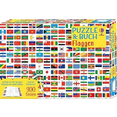 Afbeelding van Puzzle &amp; Buch: Flaggen: Set aus 300 teiligem und Begleitbuch ab 7 Jahren
