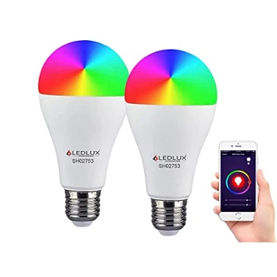 Afbeelding van LEDLUX 2 stuks Smart Led lampen WiFi RGB CCT Spotlight Dimbare APP Compatibel met Amazon Alexa Google Home (E27 A65 15W)