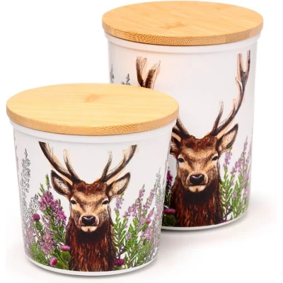 Afbeelding van Wild Stag Set of 2 RPET &amp; Bamboo Storage Jars S/M Voorraaddozen