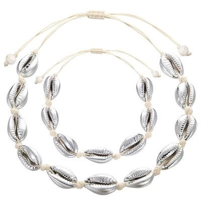 Afbeelding van Fako Bijoux® Schelpjes Ketting &amp; Armband Choker Schelpen Set Zilver/Wit