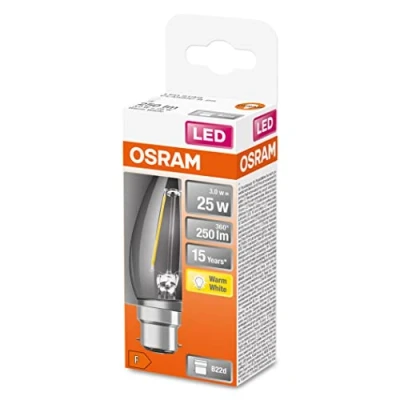 Afbeelding van OSRAM LED lamp, Voet: B22d, Warm Wit, 2700 K, 2.50 W, vervanging voor 25 W gloeilamp, helder, Retrofit CLASSIC B 1 Pack