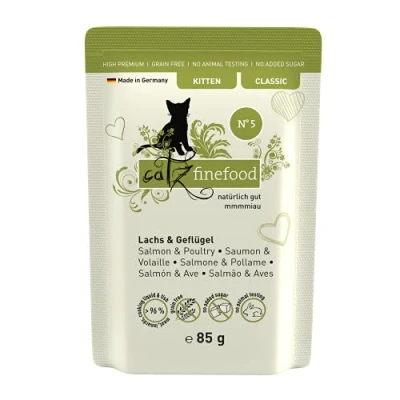 Afbeelding van catz finefood kitten N 5 zalm en gevogelte kattenvoer nat delicatessen natvoer voor jonge katten zonder granen suiker met een hoog vleesgehalte