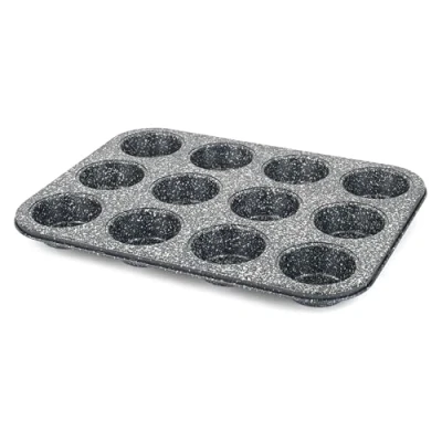 Afbeelding van Salter Megastone 12 kops Muffin Pan grote bakschaal, taarttentje, antiklevende coating, PFOA vrij, ovenveilig, duurzaam bakwerk, sterk en koolstofstaal