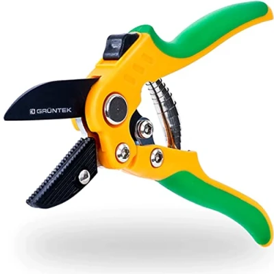 Afbeelding van GRÜNTEK Aambeeldsnoeischaar STAR 220 mm, voor stekken tot Ø25mm, bovenblad SK5, met tefloncoating, ergonomische soft touch handgrepen