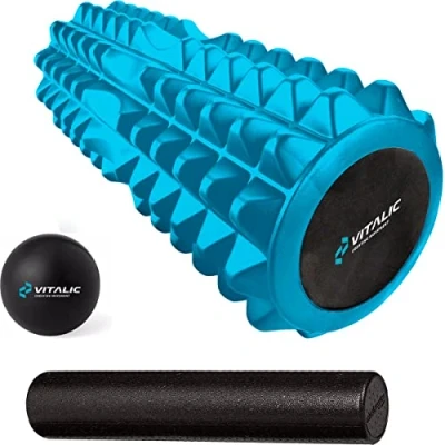 Afbeelding van Premium Foam roller met 4 weken durend ONLINE trainingsschema Massage fitness set zacht Trigger point rollers Massagebal Vitalic