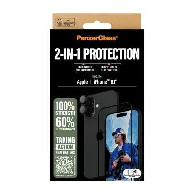 Afbeelding van 2 Pack Screenprotectors Apple iPhone 16: PanzerGlass in 1 en cameraprotector