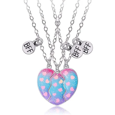 Afbeelding van Bixorp Friends BFF Ketting voor 3 met Glitter Hartje Zilverkleurig Vriendschapsketting Cadeau