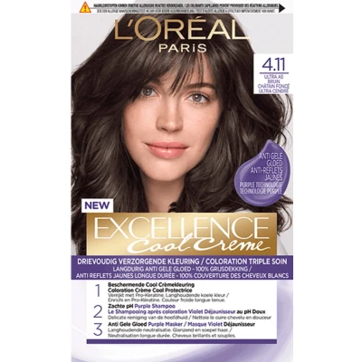 Afbeelding van 6x L&#039;Oréal Excellence Cool Crème Permanente Crèmekleuring 4.11 Ultra As Middenbruin