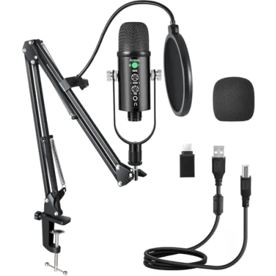 Afbeelding van USB microfoon, Aveek Condensatoropname Laptop pc Gaming Mic Podcast Microfoon Kit voor Streaming Opname met Hoofdtelefoon Monitoring MacOS, Windows, Type C Telefoon
