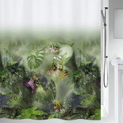 Afbeelding van Spirella 180x200, groene jungle collectie, textiel douchegordijn, 100% polyester