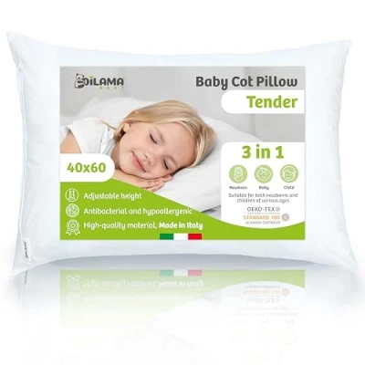Afbeelding van Dilamababy Kussen 40x60 Kinderkussen met Oeko Tex Katoen Toddler Pillow Anti allergene Fiber Balls Vulling en Verstelbare Hoogte