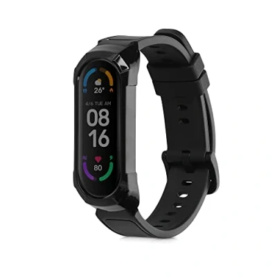 Afbeelding van kwmobile smartwatch bandje en bumper van silicone geschikt voor Xiaomi Mi Band 6 / 5 4 in zwart Optimale bescherming