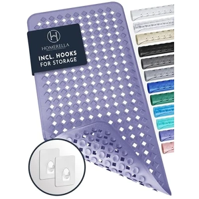 Afbeelding van Homerella badmat antislip 88 x 39 cm, incl. ophanging BPA vrij en huidvriendelijk antislip, schimmelbestendig machinewasbare douchemat