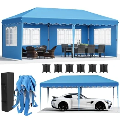 Afbeelding van paviljoen, vouwpaviljoen, 3 x 6 cm, waterdicht, stabiel, winterbestendig, tuinpaviljoen met zandzakken, tuintent, paviljoen 4 zijpanelen, uv bescherming 50+, partytent voor