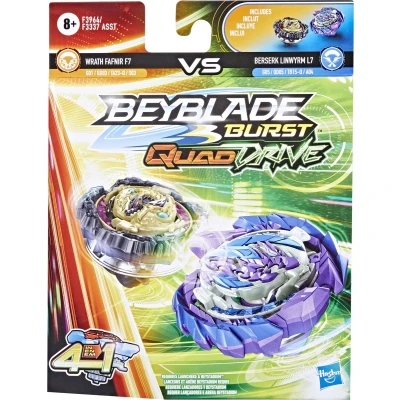 Afbeelding van Hasbro Beyblade 23004195 Burst QuadDrive Wrath Fafnir F7 en Berserk Linwyrm L7 draaitollen, duopack Gevechtstollen, speelgoed,Multi kleuren