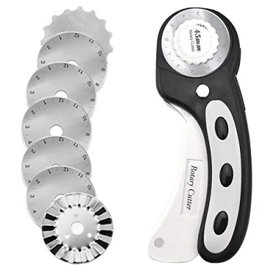 Afbeelding van Headley Tools Rolmes met 7 reservemesjes, stofsnijder ergonomische handgreep en veiligheidssluiting, rolsnijder 45 mm, voor stof, leer, knutselen, naaien, quilten (zwart)