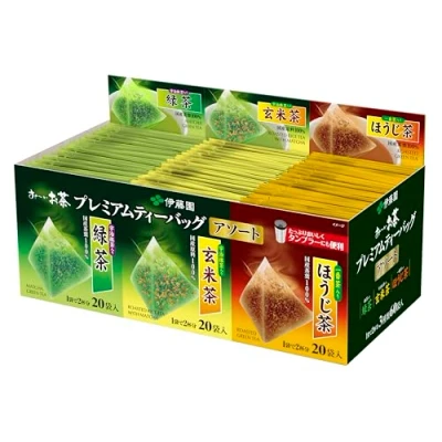 Afbeelding van Itoen Premium Tee Bag Set of 60 Packs Three Types Tea: Matcha Green Tea, Roasted Tea with Rice, 20 Bags Each