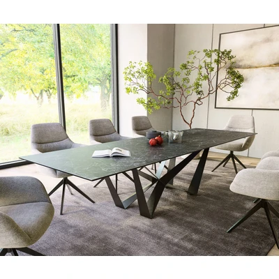 Afbeelding van DELIFE Eettafel Edge 300x100cm Laminam® keramiek grijs middenpoot vlak staal zwart
