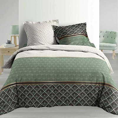 Afbeelding van Douceur d&#039;Intérieur Beddengoed, 3 delig, 260 x 240 cm, percal, bedrukt, Belor, groen