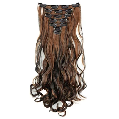 Afbeelding van CAISHA XL 45cm 7 Delige Set CLIP IN EXTENSIONS Haarextensies Haarstukje Golvend Bruin Mix CE15 1
