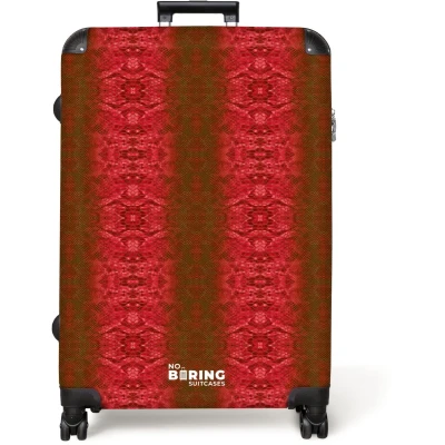 Afbeelding van NoBoringSuitcases.com® Koffer groot Reiskoffer lichtgewicht Dieprood slangenhuid met symmetrische schubstructuur Rolkoffer 4 wielen Grote trolley XL 98 liter bagage