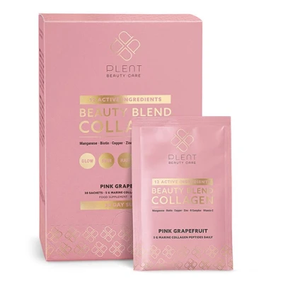 Afbeelding van Plent Beauty Care Blend Viscollageen Pink Grapefruit (30 sachets = 30 dagen) Met 12 actieve ingrediënten ter ondersteuning van huid, haar, nagels en botten