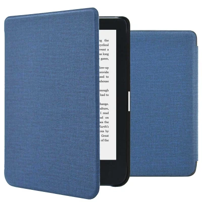 Afbeelding van Kobo Clara 2E Hoes: iMoshion Canvas Sleepcover Bookcase zonder stand Donkerblauw Kunstleder E Reader Hoezen
