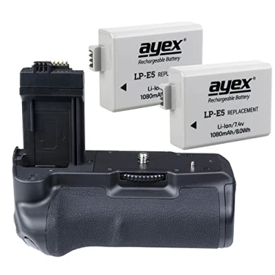 Afbeelding van ayex batterijgreep AX 500D/1000D voor Canon EOS 1000D, 500D, 450D incl. 2X LP E5 accu (vergelijkbaar met BG E5) 100% compatibiliteit accugreep optimaal het fotograferen in staand formaat